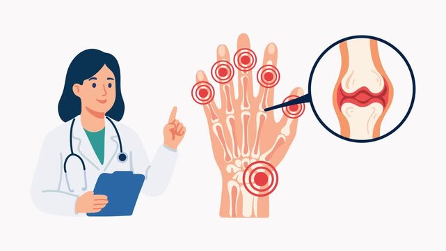 animation doctor explaining hand joint pain and arthritis