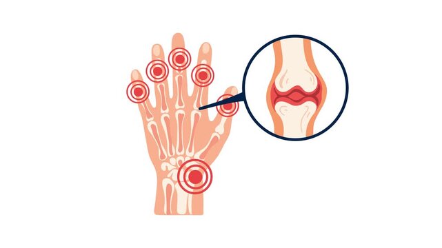 animation hand joint anatomy with arthritis inflammation
