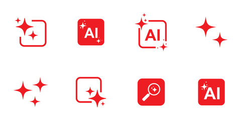 AI generate with square and stars icons. Vector symbols for artificial intelligence and creativity apps. Sparkles generate prompt. AI Sparkle Icon Set. Set of AI icons with Magnifying Glass vector. © Hike Studio 5