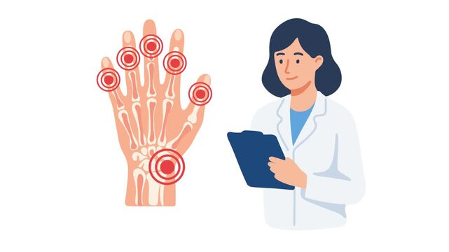 animation doctor reviewing hand joint anatomy