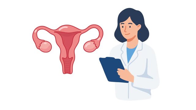 animation doctor reviewing uterus anatomy