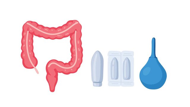 animation enema kit and large intestine medical concept
