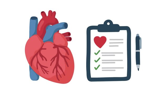 animation human heart with medical checklist