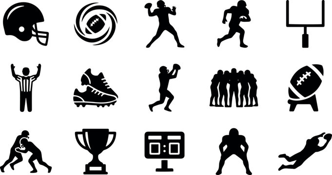 American Football Icon Set - Professional Sports and Competition Pictograms