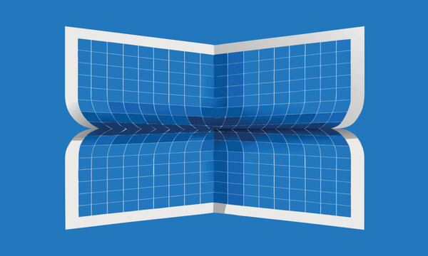 Grid Paper Folded Into a Hyperbolic Paraboloid Shape with Blue and White Colors Featuring Geometric, Design, Illustration