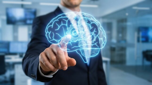 Ai employment reskill upskill collaboration training productivity brain technology innovation business concept