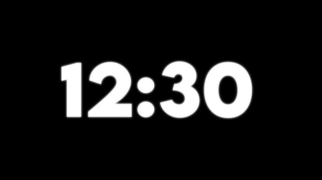 White digital clock numbers showing thirteen thirty one isolated on a solid black background