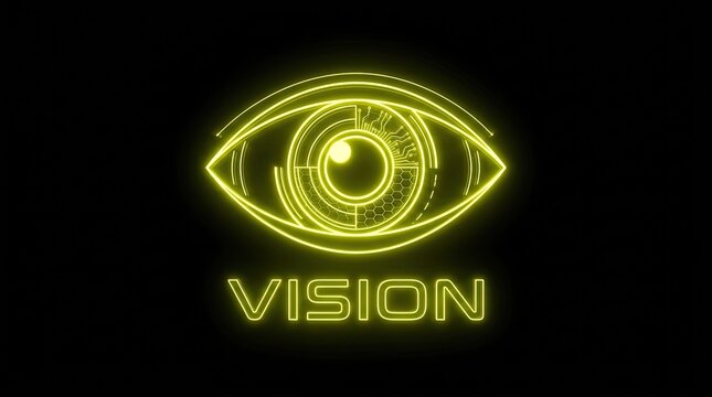 Futuristic AI Vision Eye Logo. Digital Technology Concept with Neon Glow on Black Background.