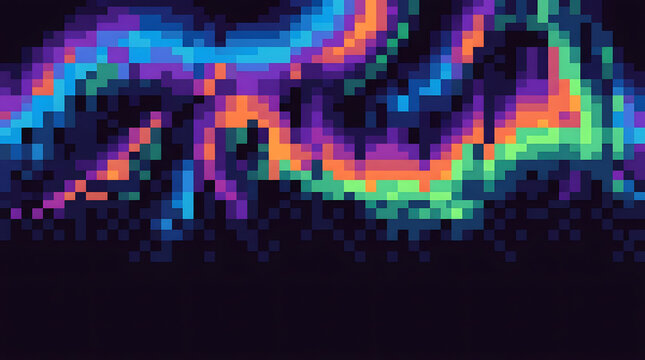 Abstract pixel art neon rainbow wave glitch colorful abstract pixel art neon rainbow wave dark background, vibrant gradient glow with glitch effect, digital texture, futuristic retro style