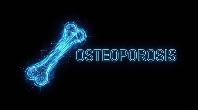Osteoporosis Bone Disease Medical Illustration. Digital Health and Skeleton Anatomy Concept. Weak Porous Bones Diagnosis.