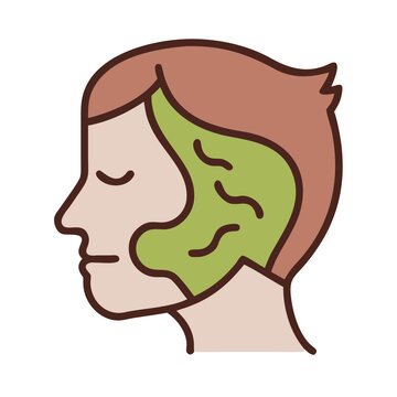 Profile head with green brain area representing mental health awareness.