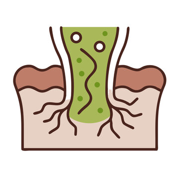 Infected wound icon showing skin damage with green liquid bacteria.