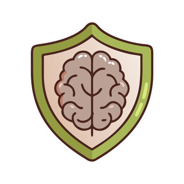 Brain protection shield vector icon for mental wellness and security.