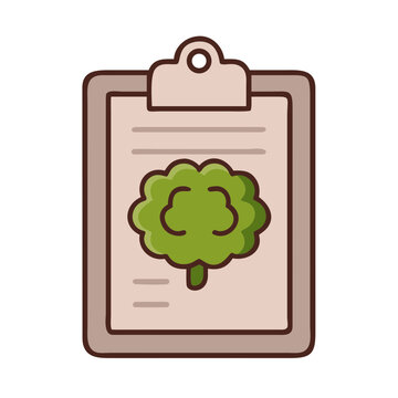 Medical clipboard with brain icon representing psychological assessment.