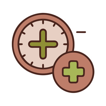 Medical time management icon with clock and healthcare plus symbols.