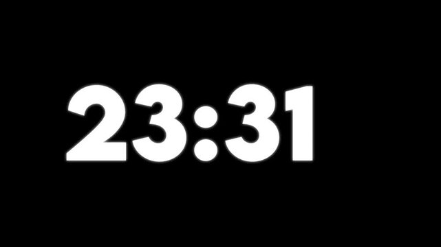 Digital clock display showing twenty four minutes and twenty three seconds on a black background