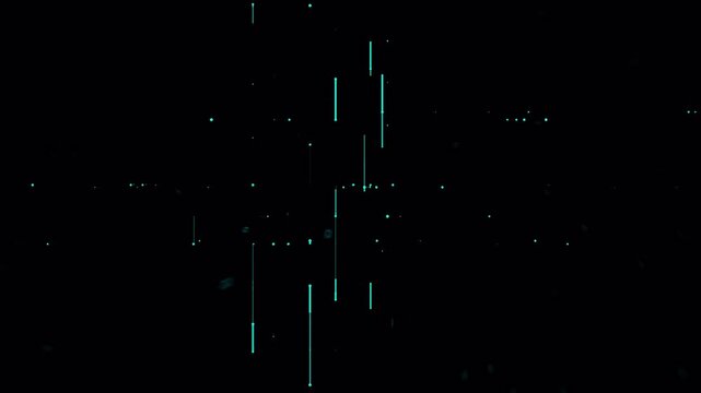 Abstract Digital Glitch Effect Background with Green Neon Light Streaks.