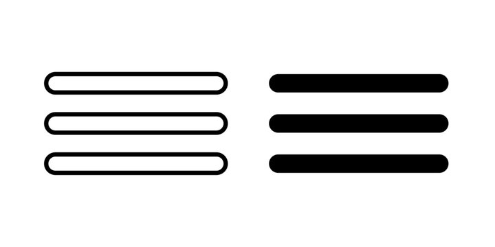 Menu icon in outline and solid style, isolated on white background. Ideal for navigation, hamburger menu, app interface, and web design related features in mobile and web design.