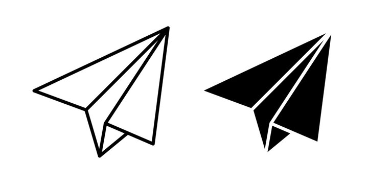 Paper plane icon in outline and solid style, isolated on white background. Ideal for send, message, email, and communication related features in mobile and web design.