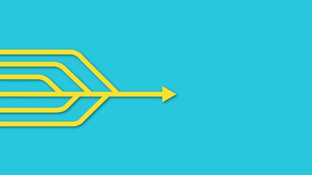 Yellow Merging Lines Arrow Icon Animation Strategy Integration Symbol Loop Isolated on Blue Background Motion Graphic