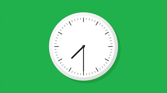 Clock Timelapse Greenscreen Alpha Loop with Fast movement of clock hands motion blur in Analog Wall Clock Isolated. Time Passing Fast. 12 Hours Classic Clock. 4k video