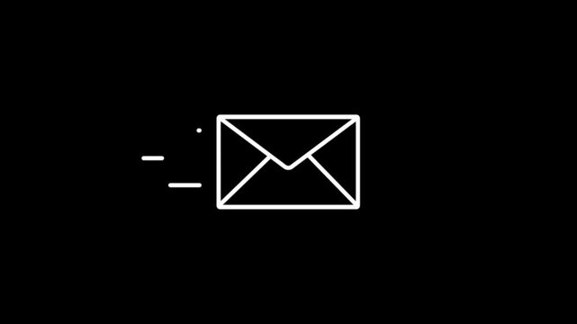 Flying Mail Envelope Line Art Animation Fast Email Delivery Message Symbol Loop Isolated on Black Background Motion Graphic