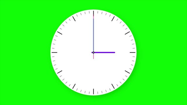 Clock Timelapse Greenscreen Alpha Loop. Fast movement of clock hands motion blur. Analog Wall Clock Isolated. Time Passing Fast. 12 Hours Classic Clock cycles. 4k video