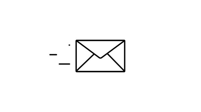 Flying Mail Envelope Line Art Animation Fast Email Delivery Message Symbol Loop Isolated on Black Background Motion Graphic