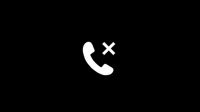 Missed Call Icon Line Art Animation Phone Receiver Cross Mark Rejected Call Symbol Loop Isolated on black Background Motion Graphic