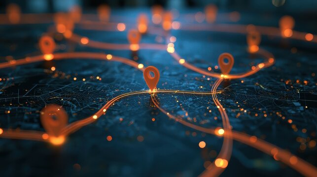 Digital map with delivery routes, symbolizing efficient e-commerce logistics. 