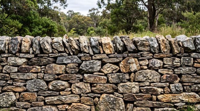  Dry stack natural stone wall fieldstone rustic texture