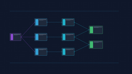 Naklejka premium Technical System Architecture Flowchart with Microservices and Database Nodes