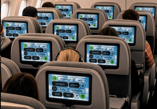 Airplane Cabin with Passenger Seat Screen Mockup