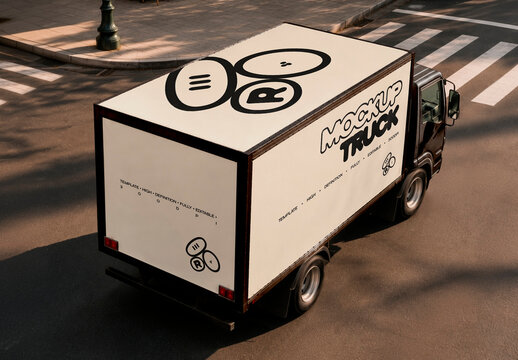 Aerial View of Delivery Truck Branding Mockup