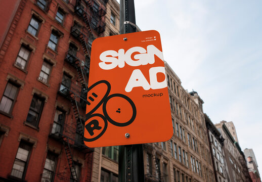 Street Sign on Urban Pole Mockup