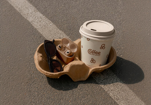 Paper Coffee Cup with Holder Mockup
