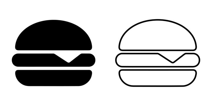 Simple flat design icons of hamburger and hot dog isolated on transparent background
