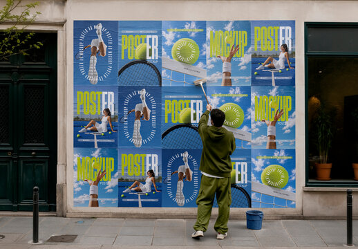 Street Wall Posters Glued Mockup