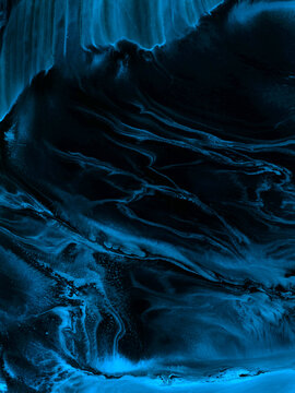 Abstract blue fantastic creative hand painted background, marble and brush texture