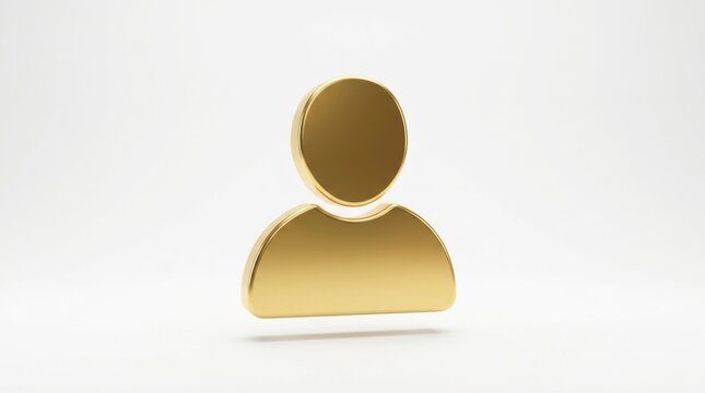 Shiny gold user profile icon representing a person or account avatar symbol isolated on a bright clean white background isolated on white background