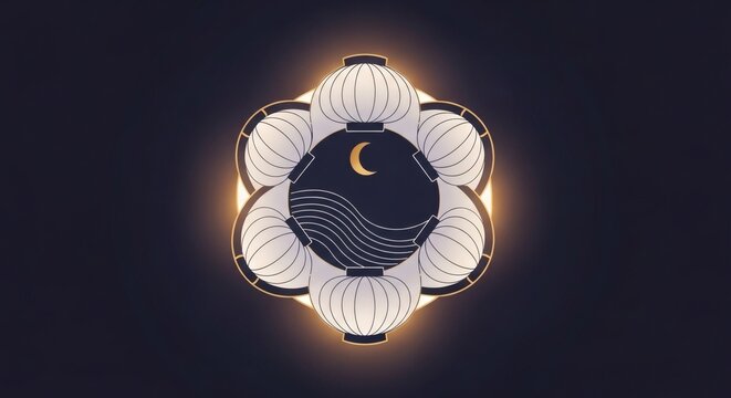 Elegant Lantern Mandala Emblem &ndash; Japanese Festival Symbol for Cultural Branding