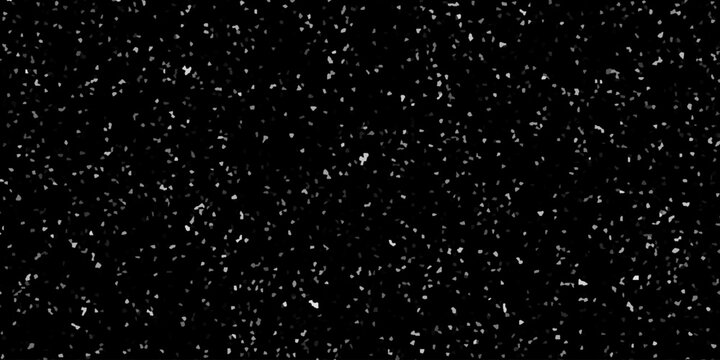 Dark black terrazzo stone chip pattern background with white speckles. Abstract dark terrazzo tile pattern layout. Dark monochrome terrazzo mosaic pattern canvas layout.