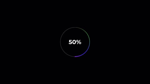 Circle loading bar icon animation four color gradient loading processing bar 0 to 100 percent in transparent background
