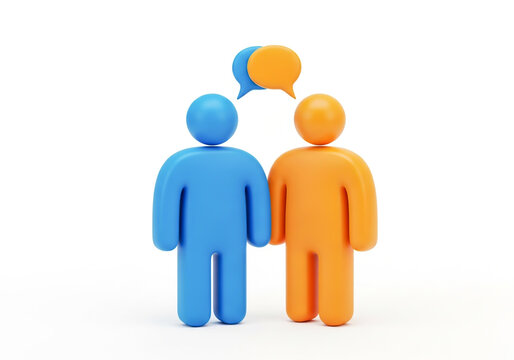 Two people figures talking with speech bubbles