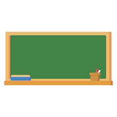 Blank Blackboard  wtih wooden frame, Chalks and Eraser. Clip art, Transparent background.