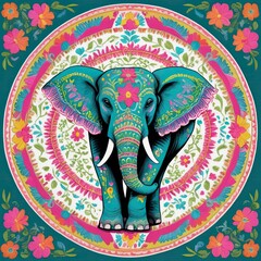 Obraz premium Elephant Mandala Clip Art – Folk Art and Embroidery Inspired Designs