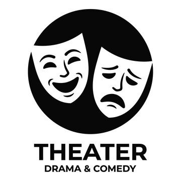 Theater drama comedy masks logo with smiling and sad faces icon