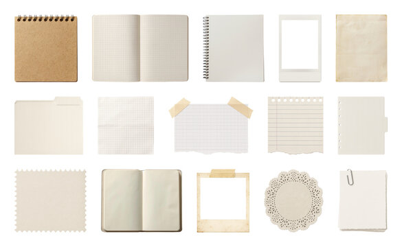 PNG Collection of blank paper templates and stationery items, transparent background
