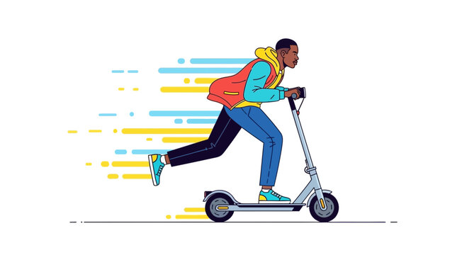 Man Riding Electric Scooter with Backpack for Urban Commute