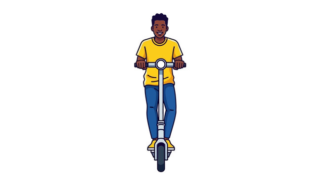 Joyful Person Riding Electric Scooter in Bright Attire